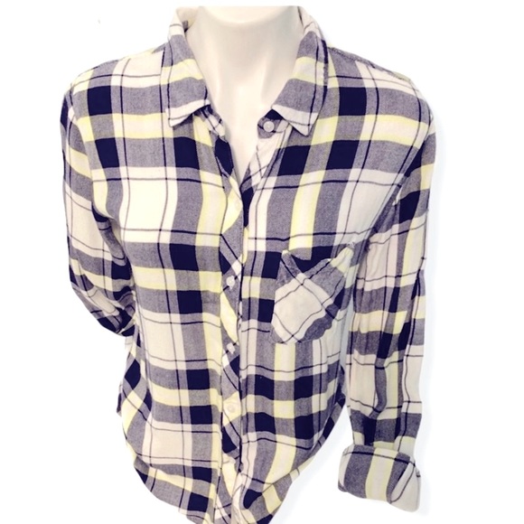 Rails Tops - Rails plaid button down shirt, yellow, navy, white